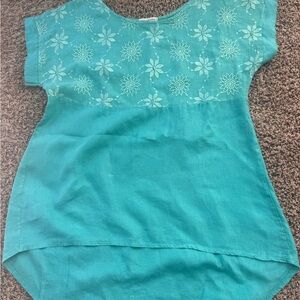 Terzo Millennio Teal Floral 100% Linen shirt